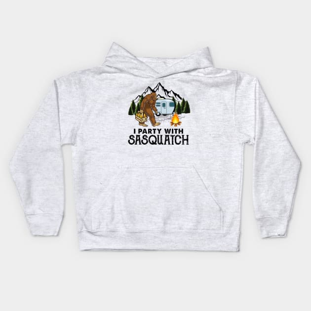 I party with sasquatch Kids Hoodie by JameMalbie